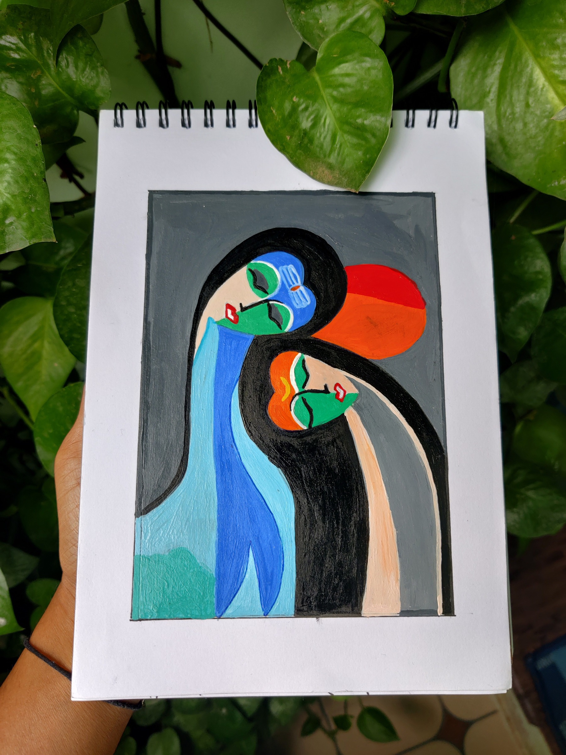 Modernist study of two figures, one resting on the other's shoulder.